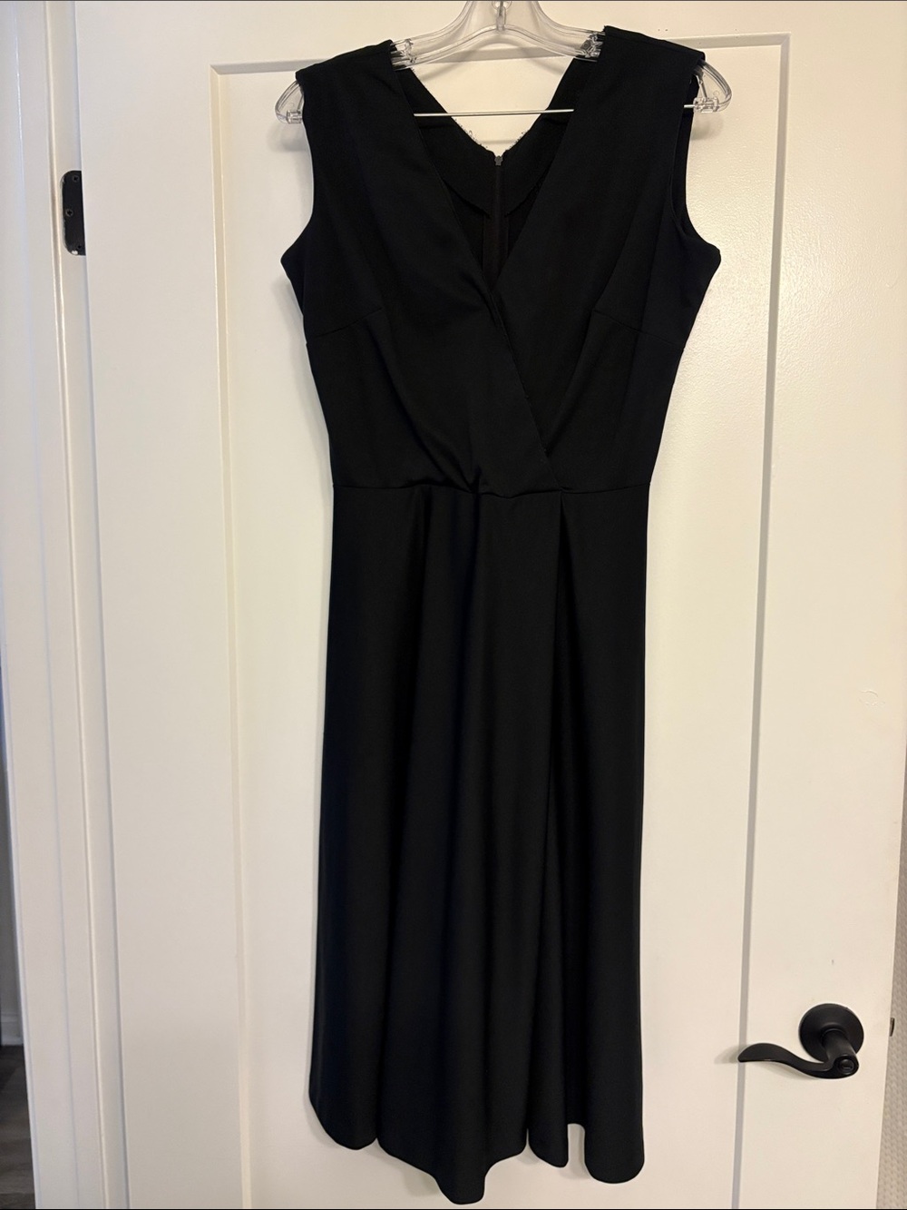 1970s Midi A-Line Black V-Neck Sleeveless Dress